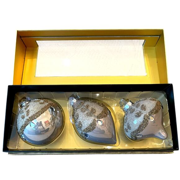 Christian Lacroix Beaded Glass Ornament Set of 3 Iridescent Pink & Gold NEW - Picture 1 of 16